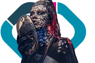 Woman removing mask